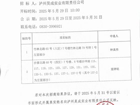 瀘州昊成實(shí)業(yè)有限責(zé)任公司第二十六批次招商結(jié)果公示